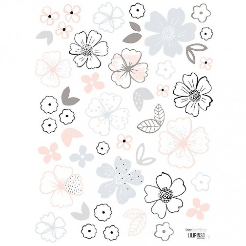 Sticker enfant Fleurs grises et roses - Lilipinso