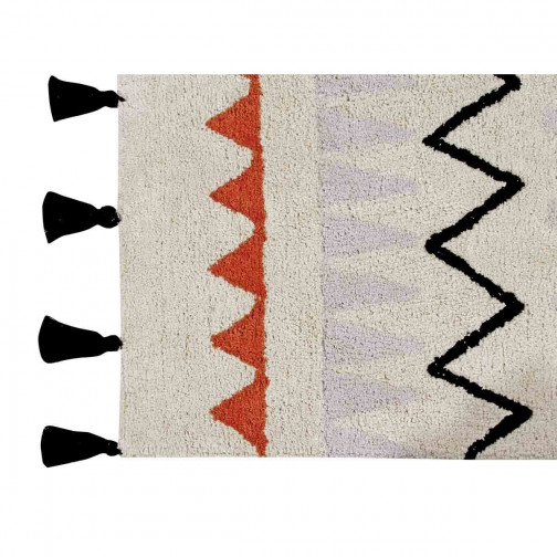 Tapis coton lavable Motifs Aztèque beige orange noir et gris Lorena Canals