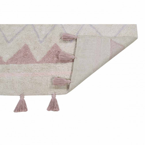 Tapis enfant coton lavable Motifs aztèque rose jaune blanc Lorena Canals