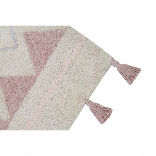 Tapis enfant coton lavable Motifs aztèque rose jaune blanc Lorena Canals