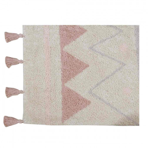 Tapis enfant coton lavable Motifs aztèque rose jaune blanc Lorena Canals