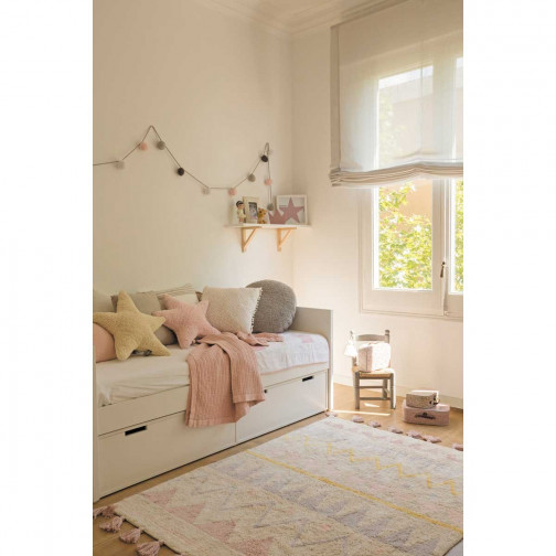 Tapis enfant coton lavable Motifs aztèque rose jaune blanc Lorena Canals