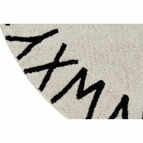 Tapis enfant coton lavable rond beige alphabet noir Lorena Canals