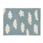 Tapis enfant coton lavable bleu vintage nuages blanc Lorena Canals
