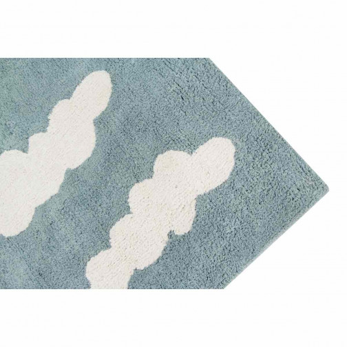 Tapis enfant coton lavable bleu vintage nuages blanc Lorena Canals