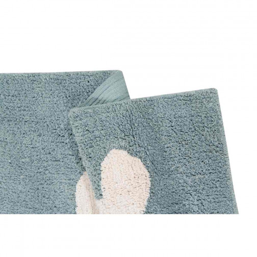 Tapis enfant coton lavable bleu vintage nuages blanc Lorena Canals