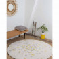 Tapis enfant rond acrylique blanc étoiles jaune grise diamètre 120cm