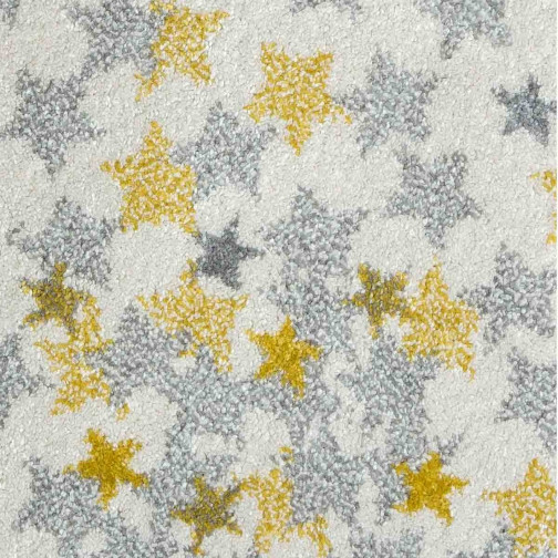 Tapis enfant rond acrylique blanc étoiles jaune grise diamètre 120cm