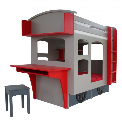 Lit superposé cabane enfant Wagon Mathy by Bols