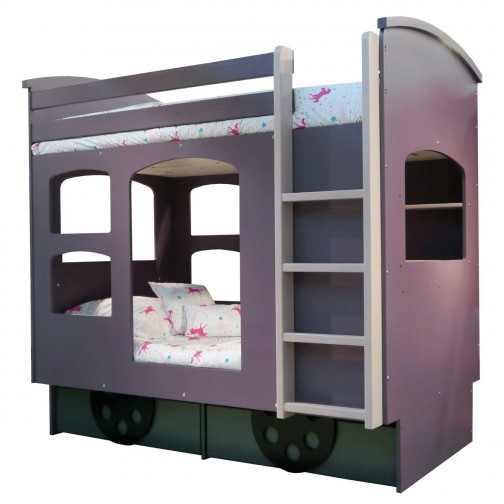 Lit superposé fille cabane enfant Wagon Mathy