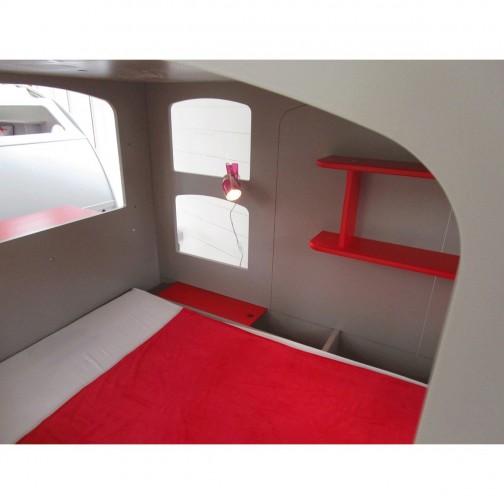 Lit superposé cabane enfant Wagon bleu et greige