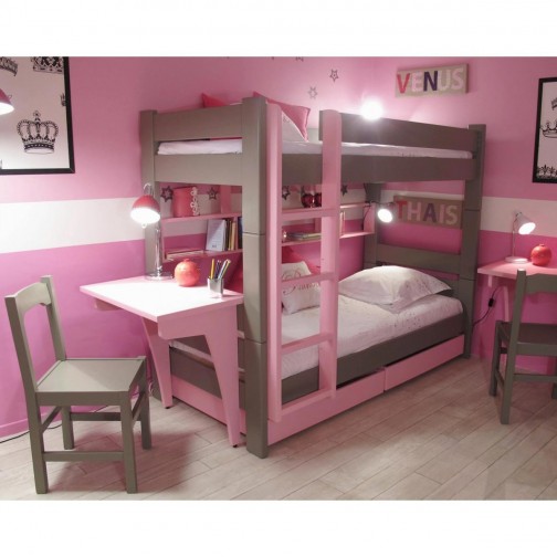 Lit superposé rose et gris 