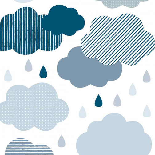 Stickers chambre enfant Petits nuages et pluie bleu Lilipinso