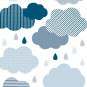 Stickers chambre enfant Petits nuages et pluie bleu Lilipinso