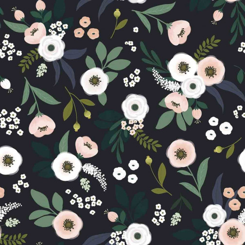 Papier peint enfant fleurie sur fond sombre Lilipinso