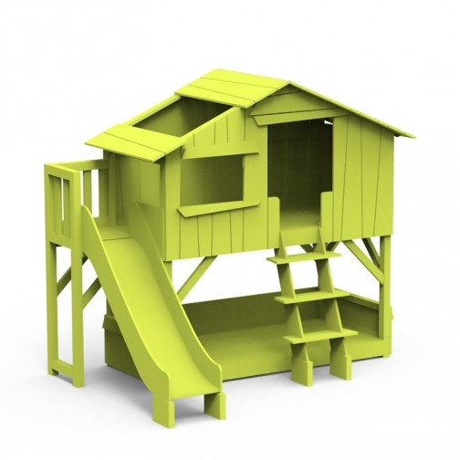 Lit-cabane-superpose-toboggan-vert-pomme