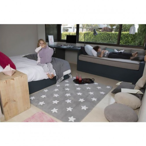 Tapis enfant lavable gris étoiles 