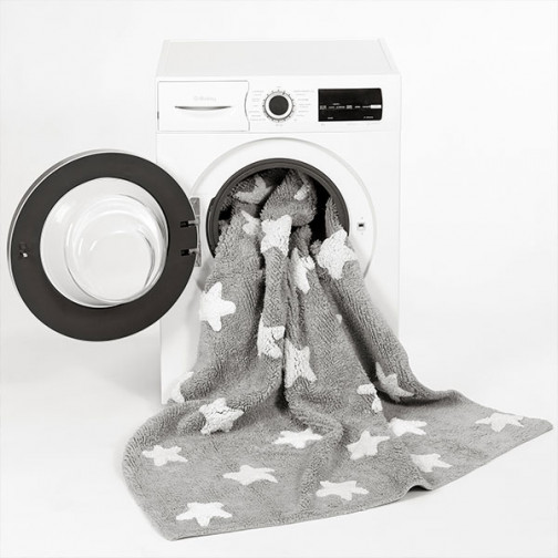 Tapis enfant lavable gris étoiles 