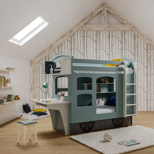 Lit Cabane Superposé Train gris orage
