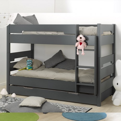Lit Superposé avec Tiroir Gris Anthracite