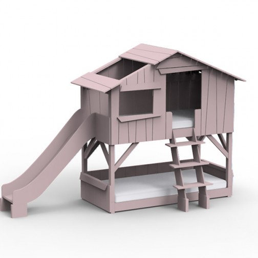 Lit-cabane-superposé-rose-hiver-avec-toboggan