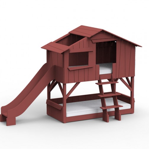 Lit-cabane-superposé-rouge-avec-toboggan