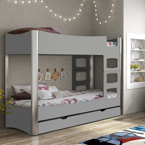 Lit Superposé Gris en bois et metal