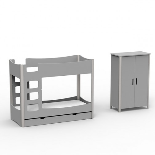 Lit Superposé et armoire Gris