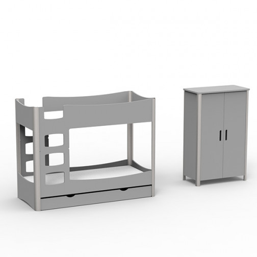 Armoire grise et lit superposé
