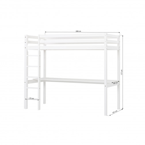 Lit mezzanine avec bureau 90x200cm, Blanc