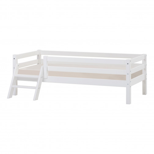 Lit junior 70x160cm avec rail d'échelle et de sécurité, blanc