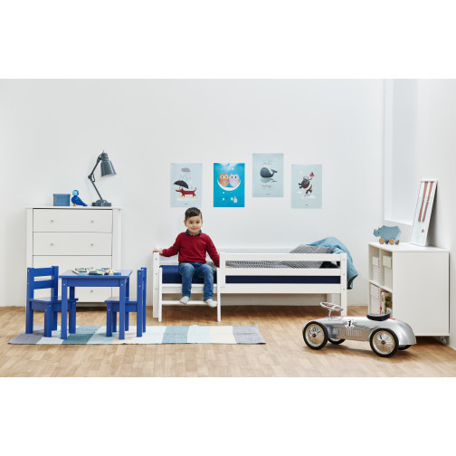 Lit junior 70x160cm avec rail d'échelle et de sécurité, blanc