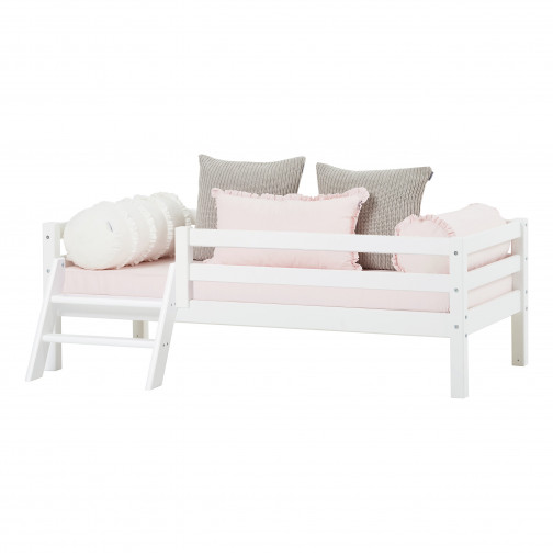 Lit junior 70x160cm avec rail d'échelle et de sécurité, blanc