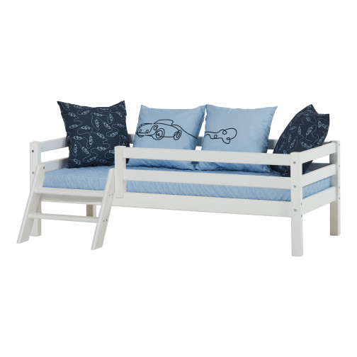 Lit junior 70x160cm avec rail d'échelle et de sécurité, blanc