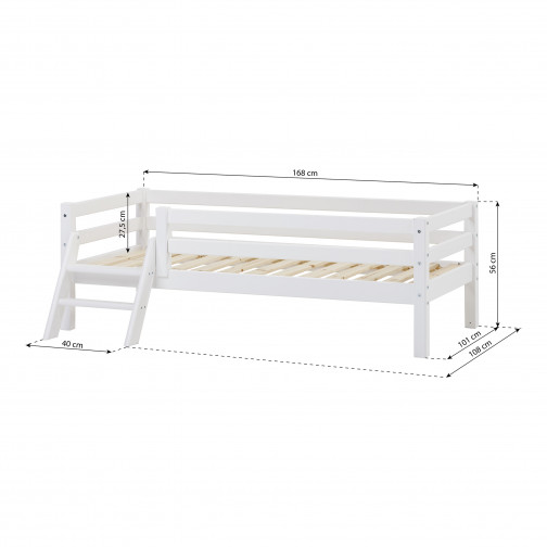 Lit junior 70x160cm avec rail d'échelle et de sécurité, blanc