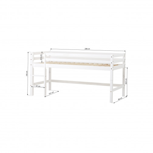 Lit mezzanine  90x200cm, blanc