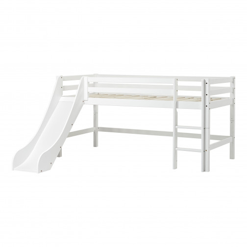 Lit mezzanine  90x200cm avec toboggan, blanc