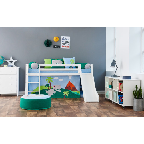 Lit mezzanine  90x200cm avec toboggan, blanc