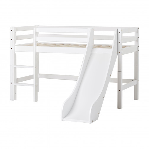 Lit mezzanine  70x160cm avec toboggan, blanc