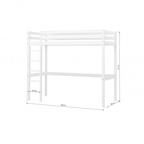Lit mezzanine haut 90x200 cm, blanc