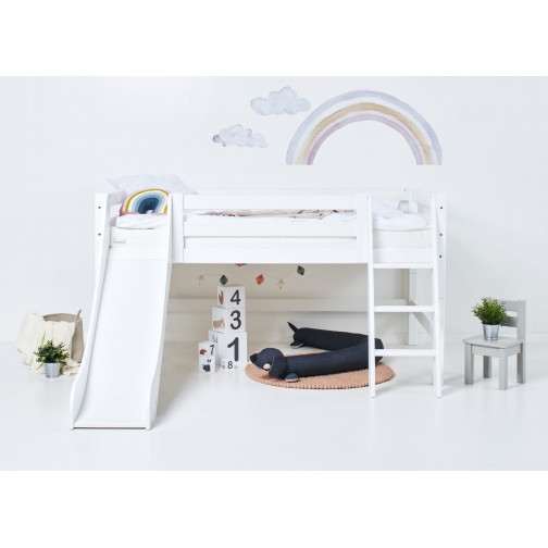 lit mezzanine haut avec toboggan 120 x 200, D42Blanc