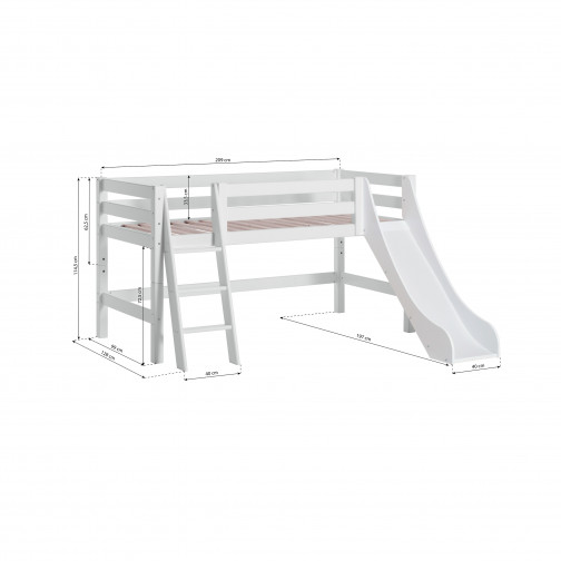 lit mezzanine avec toboggan 90x200cm, blanc