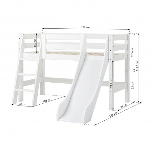 Lit mezzanine toboggan 70x160cm, blanc