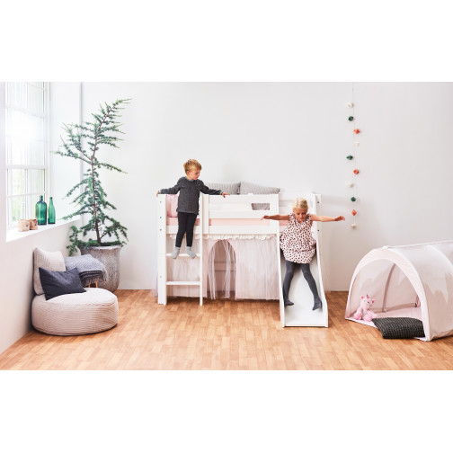 Lit mezzanine 70x160cm avec toboggan, blanc