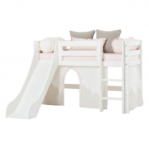 Lit mezzanine 70x160cm avec toboggan, blanc