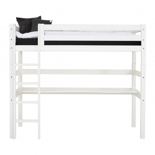 Lit mezza superposé 90x200cm avec grand bureau, blanc