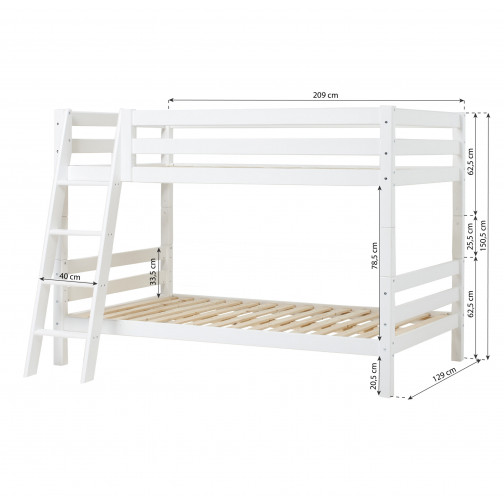 Lit de support avec échelle inclinée 120 x 200 - blanc