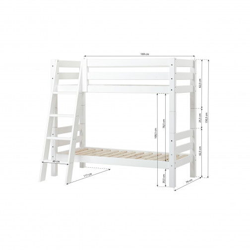Lit superposé Premium 70x160cm avec échelle inclinée, blanc
