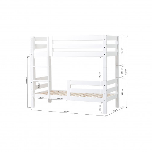 Lit superposé Premium 70x160 cm avec deux rails de sécurité, blanc