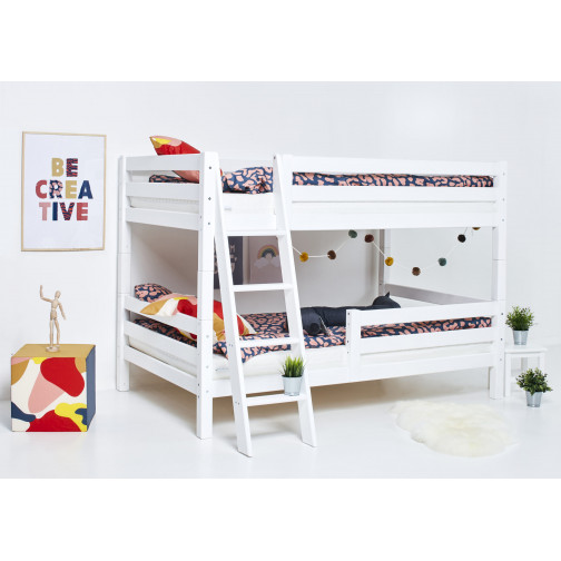 Lit superposé avec échelle inclinable et 120 x 200 - Blanc